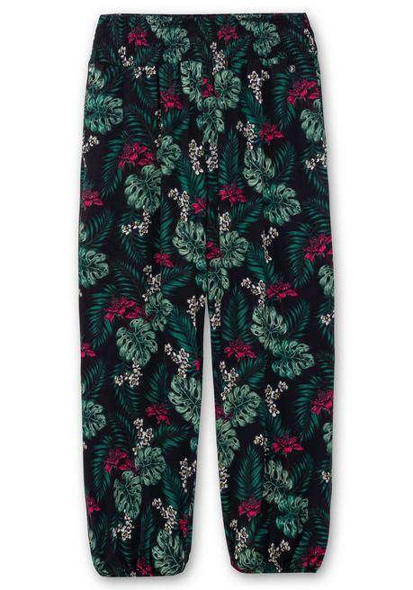 Sheego Lange Sommerhose Mit Gummizug Am Beinabschluss - Schwarz Gemustert Sheego