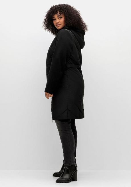 Sheego Lange Steppjacke Mit Kapuze, Im Materialmix - Schwarz Sheego