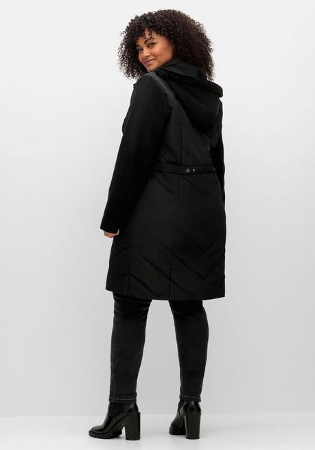 Sheego Lange Steppjacke Mit Kapuze, Im Materialmix - Schwarz Sheego