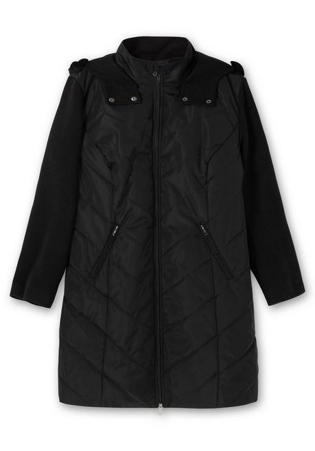Sheego Lange Steppjacke Mit Kapuze, Im Materialmix - Schwarz Sheego