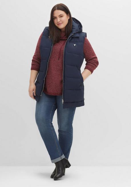 Sheego Lange Steppweste Im Lagenlook, Mit Kapuze - Nachtblau Sheego