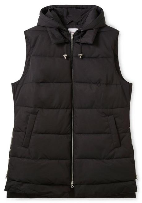 Sheego Lange Steppweste Im Lagenlook, Mit Kapuze - Schwarz Sheego