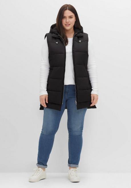Sheego Lange Steppweste Im Lagenlook, Mit Kapuze - Schwarz Sheego