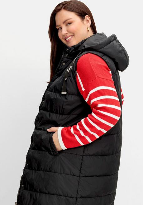 Sheego Lange Steppweste Mit Abnehmbarer Kapuze - Schwarz Sheego