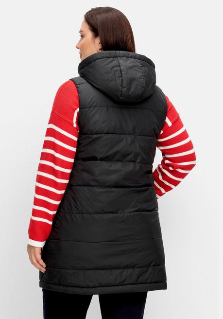 Sheego Lange Steppweste Mit Abnehmbarer Kapuze - Schwarz Sheego