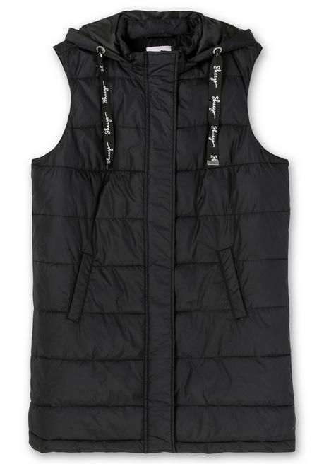 Sheego Lange Steppweste Mit Abnehmbarer Kapuze - Schwarz Sheego