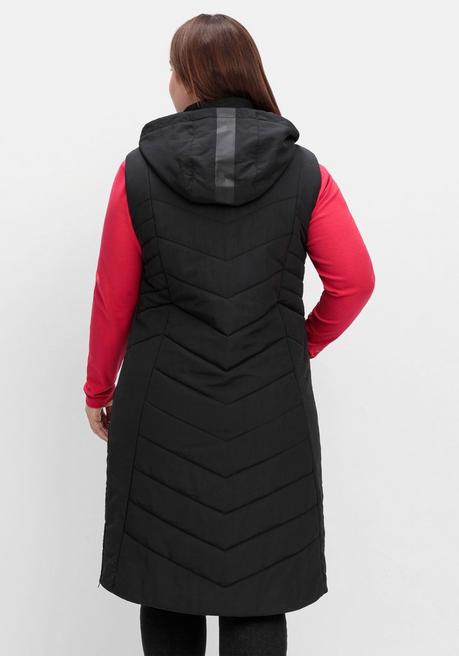 Sheego Lange Steppweste Mit Kapuze Und Seitlichen Zippern - Schwarz Sheego