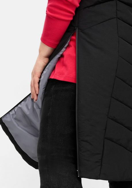 Sheego Lange Steppweste Mit Kapuze Und Seitlichen Zippern - Schwarz Sheego