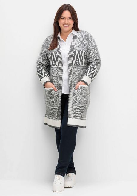 Sheego By Joe Browns Lange Strickjacke Im Jacquard-Mustermix - Grau Sheego