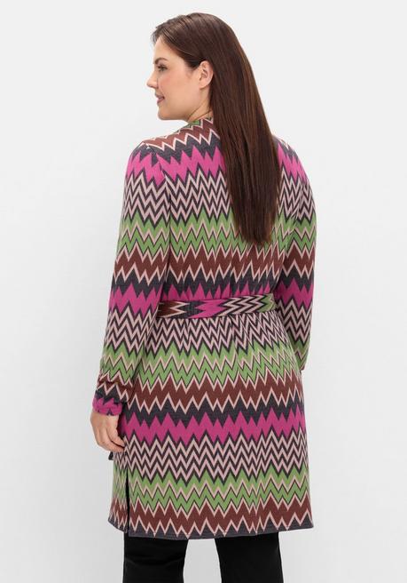 Sheego By Joe Browns Lange Strickjacke Im Zickzack-Jacquardmuster - Beere Gemustert Sheego