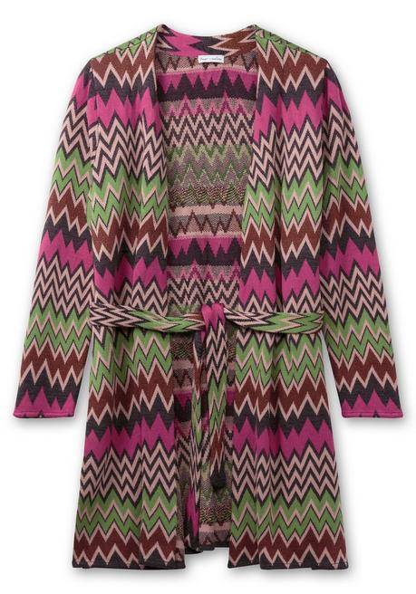 Sheego By Joe Browns Lange Strickjacke Im Zickzack-Jacquardmuster - Beere Gemustert Sheego