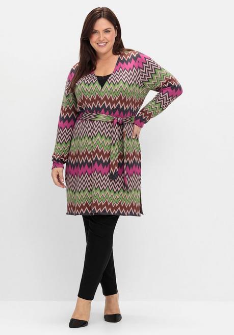 Sheego By Joe Browns Lange Strickjacke Im Zickzack-Jacquardmuster - Beere Gemustert Sheego
