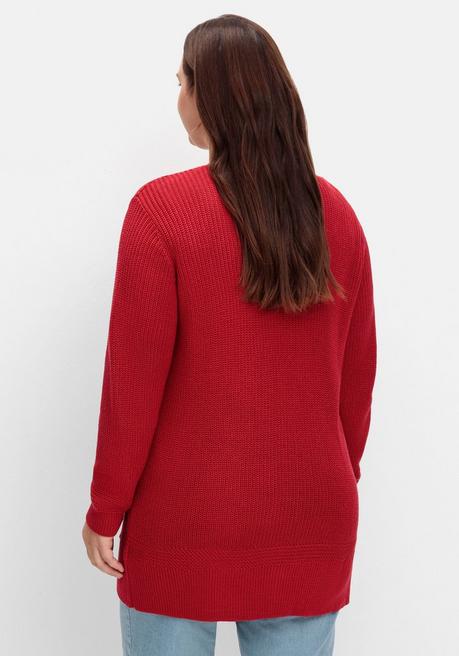 Sheego X Collection L. Lange Strickjacke In Grobstrick-Optik, Offene Form - Rot Sheego