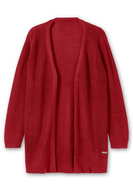 Sheego X Collection L. Lange Strickjacke In Grobstrick-Optik, Offene Form - Rot Sheego