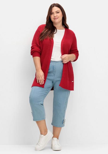 Sheego X Collection L. Lange Strickjacke In Grobstrick-Optik, Offene Form - Rot Sheego