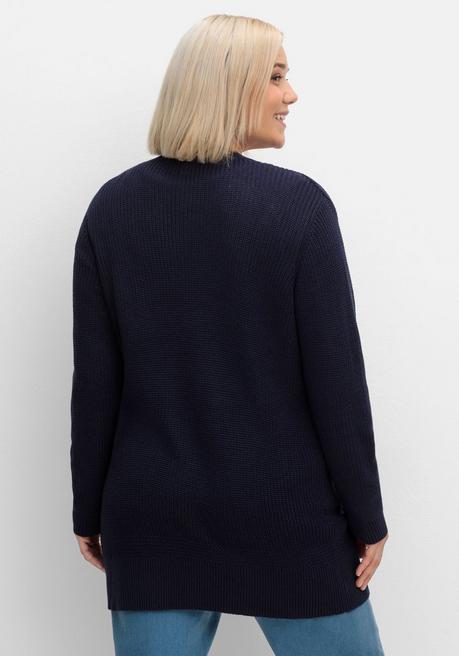 Sheego X Collection L. Lange Strickjacke In Grobstrick-Optik, Offene Form - Marine Sheego
