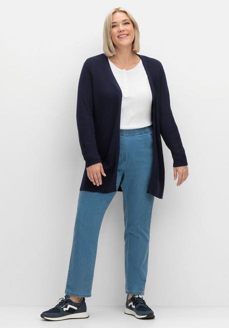 Sheego X Collection L. Lange Strickjacke In Grobstrick-Optik, Offene Form - Marine Sheego