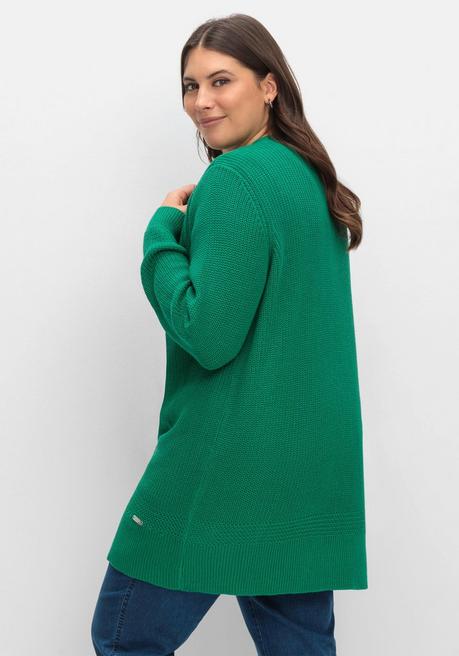 Sheego X Collection L. Lange Strickjacke In Grobstrick-Optik, Offene Form - Grün Sheego