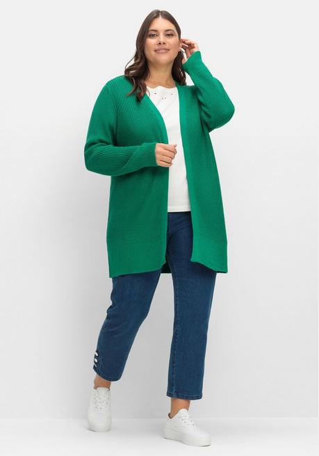 Sheego X Collection L. Lange Strickjacke In Grobstrick-Optik, Offene Form - Grün Sheego