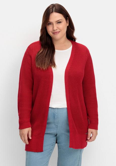 sheego x Collection L. Lange Strickjacke in Grobstrick-Optik, offene Form - rot sheego