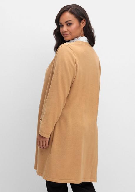 Sheego Lange Strickjacke In Offener Form, Mit Taschen - Camelfarben Sheego