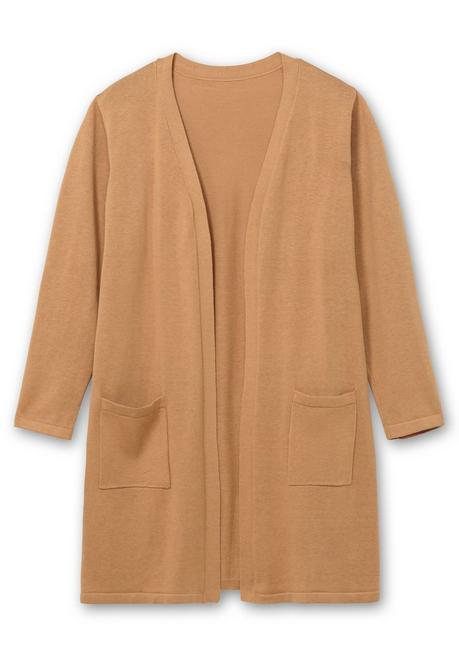 Sheego Lange Strickjacke In Offener Form, Mit Taschen - Camelfarben Sheego