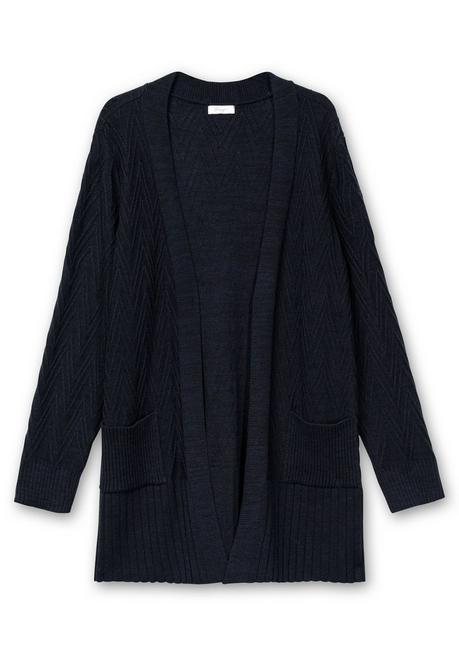 Sheego Lange Strickjacke Mit Zickzack-Ajourmuster - Nachtblau Meliert Sheego