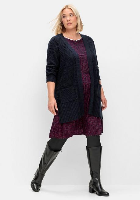 Sheego Lange Strickjacke Mit Zickzack-Ajourmuster - Nachtblau Meliert Sheego