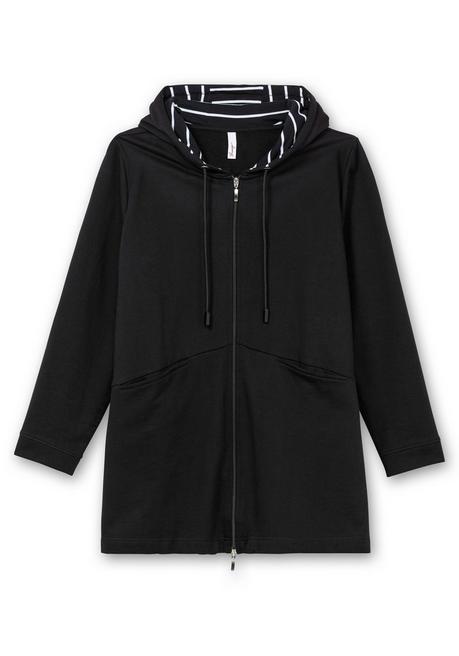 Sheego Lange Sweatjacke Mit Gestreiftem Kapuzenfutter - Schwarz Sheego