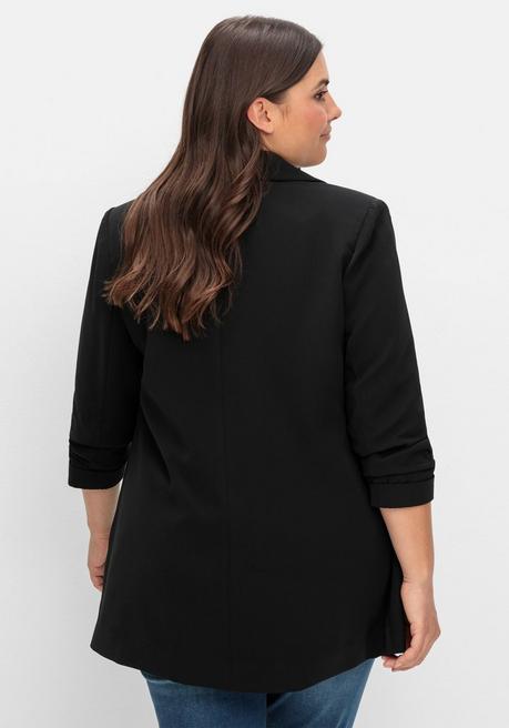 Sheego Langer Blazer Mit Schalkragen Und Gerafftem 3/4-Arm - Schwarz Sheego