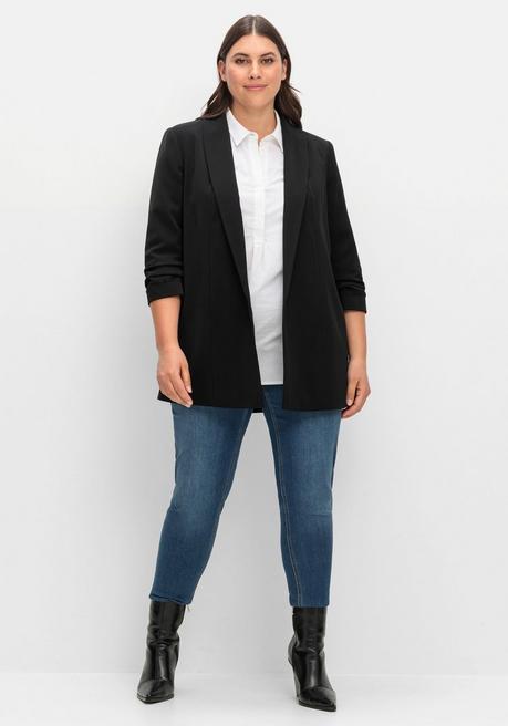 Sheego Langer Blazer Mit Schalkragen Und Gerafftem 3/4-Arm - Schwarz Sheego