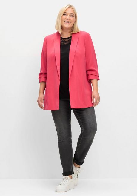 Sheego Langer Blazer Mit Schalkragen Und Gerafftem 3/4-Arm - Orchidee Sheego