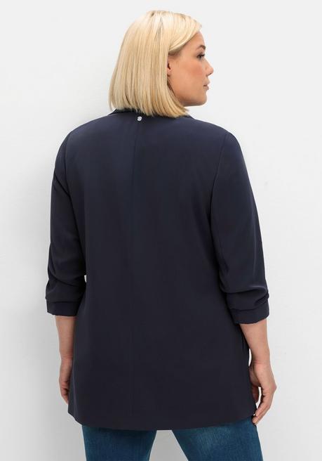 Sheego Langer Blazer Mit Schalkragen Und Gerafftem 3/4-Arm - Tiefblau Sheego