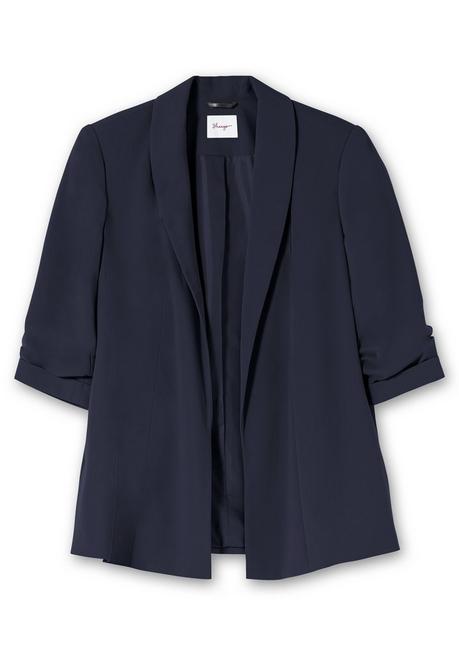 Sheego Langer Blazer Mit Schalkragen Und Gerafftem 3/4-Arm - Tiefblau Sheego