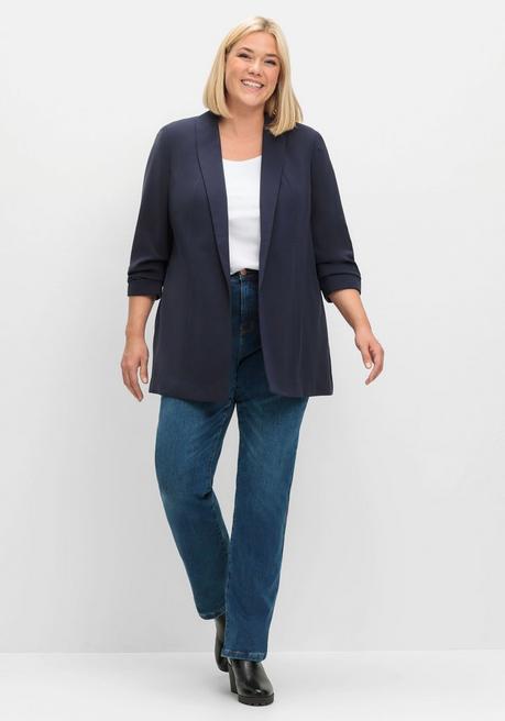 Sheego Langer Blazer Mit Schalkragen Und Gerafftem 3/4-Arm - Tiefblau Sheego