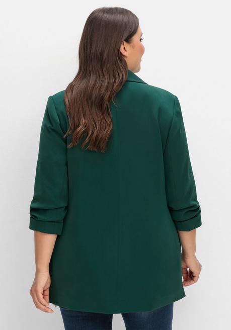 Sheego Langer Blazer Mit Schalkragen Und Gerafftem 3/4-Arm - Tiefgrün Sheego