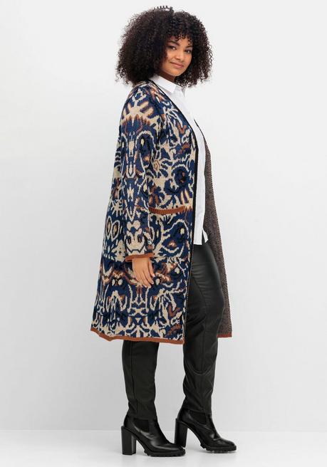Sheego By Joe Browns Langer, Offener Strickmantel Mit Jacquardmuster - Nachtblau Gemustert Sheego