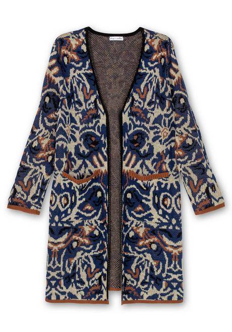 Sheego By Joe Browns Langer, Offener Strickmantel Mit Jacquardmuster - Nachtblau Gemustert Sheego
