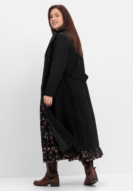 Sheego Langer Taillierter Mantel Mit Bindegürtel - Schwarz Sheego