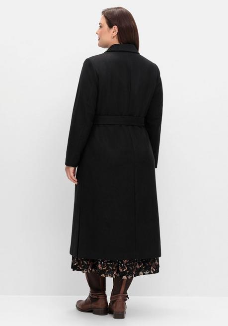 Sheego Langer Taillierter Mantel Mit Bindegürtel - Schwarz Sheego