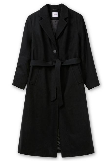 Sheego Langer Taillierter Mantel Mit Bindegürtel - Schwarz Sheego