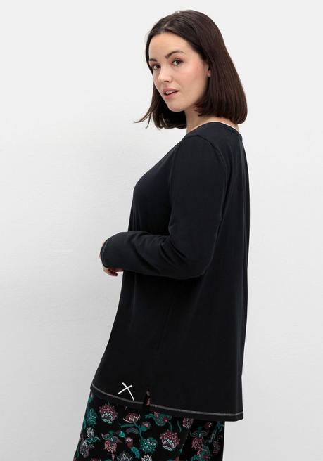 Sheego Langes Schlafshirt Mit Seitenschlitzen, Rundhalsausschnitt - Schwarz Sheego