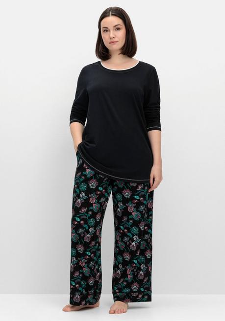 Sheego Langes Schlafshirt Mit Seitenschlitzen, Rundhalsausschnitt - Schwarz Sheego