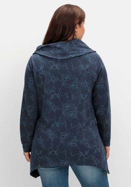 Sheego Langes Sweatshirt Mit Alloverdruck, In Zipfelform - Nachtblau Gemustert Sheego