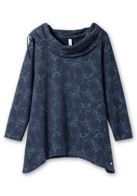 Sheego Langes Sweatshirt Mit Alloverdruck, In Zipfelform - Nachtblau Gemustert Sheego