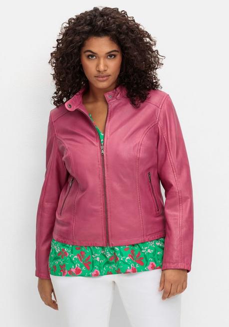 Sheego Lederjacke Aus Lammnappa, Mit Stehkragen - Orchidee Sheego