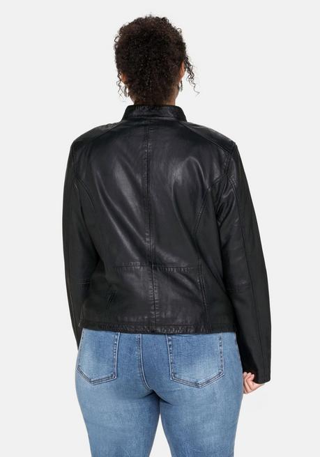 Sheego Lederjacke Aus Lammnappa, Mit Stehkragen - Schwarz Sheego
