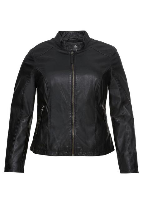 Sheego Lederjacke Aus Lammnappa, Mit Stehkragen - Schwarz Sheego