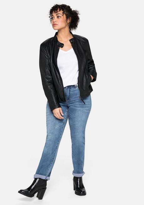 Sheego Lederjacke Aus Lammnappa, Mit Stehkragen - Schwarz Sheego