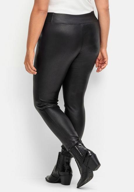 Sheego Leggings In Glänzender Lederoptik - Schwarz Sheego